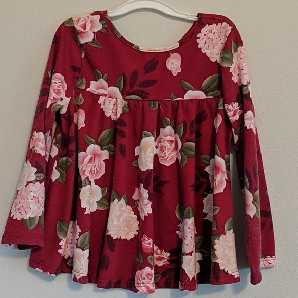 Maroon long sleeve with pink and ivory flowers - Picture 2 of 2